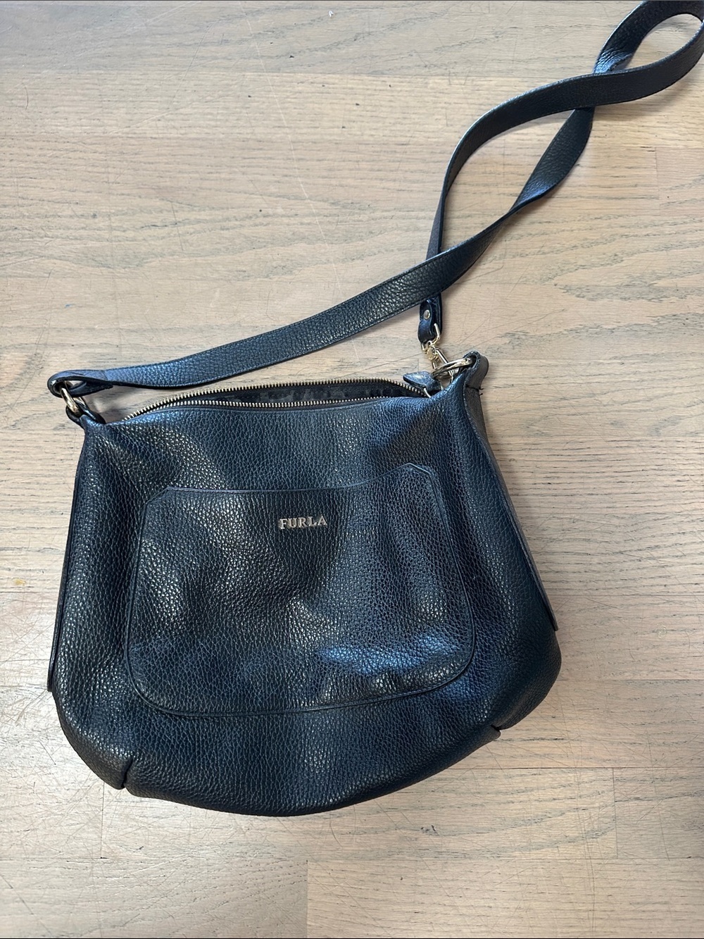 Furla Black Pebbled Leather Shoulder Bag